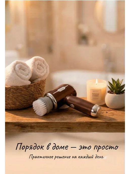 Нет бренда Электрощётка для посуды с насадками, коричневый, фото 3
