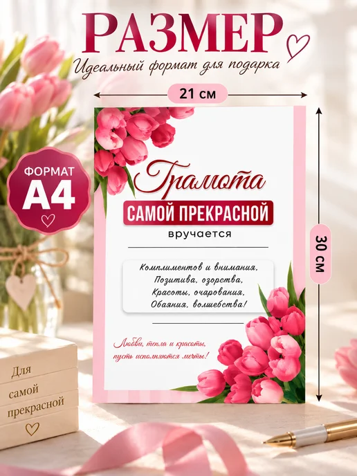 Грамота диплом Самой прекрасной А4, вариант, фото 3