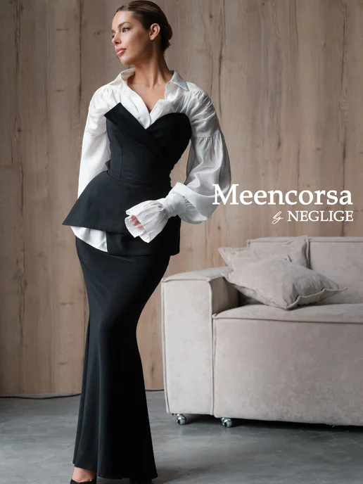 Meencorsa Корсет вечерний с баской, черный, фото 2