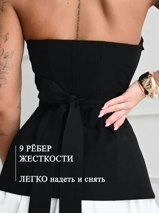 Meencorsa Корсет вечерний с баской, черный, фото 4