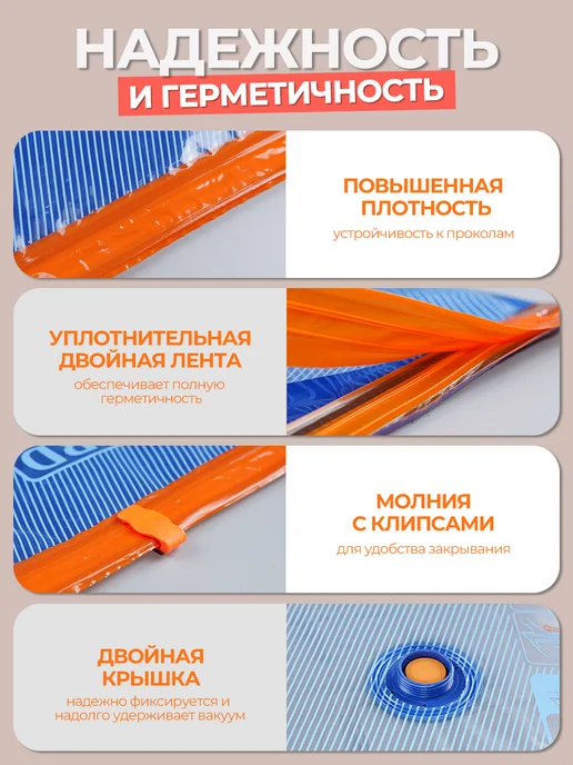 Vacbird Вакуумные пакеты для одежды с электронасосом, синий, 15 шт, фото 7