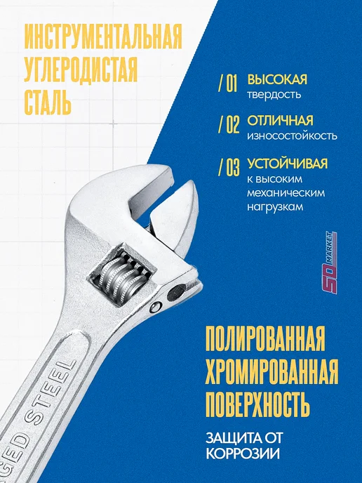 Инструмент 888 Мини ключ разводной для сантехники 150 мм 20 мм, серый, фото 2