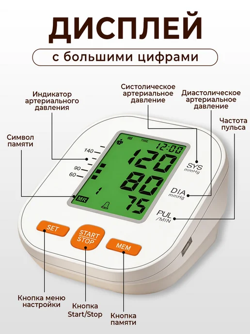 Тонометр для давления автоматический электронный, белый, фото 3