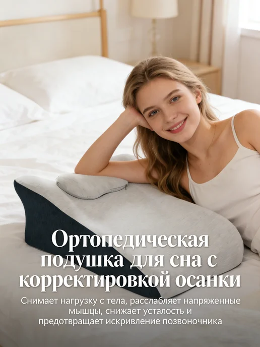Ортопедическая подушка для сна с корректировкой осанки, серый, фото 8