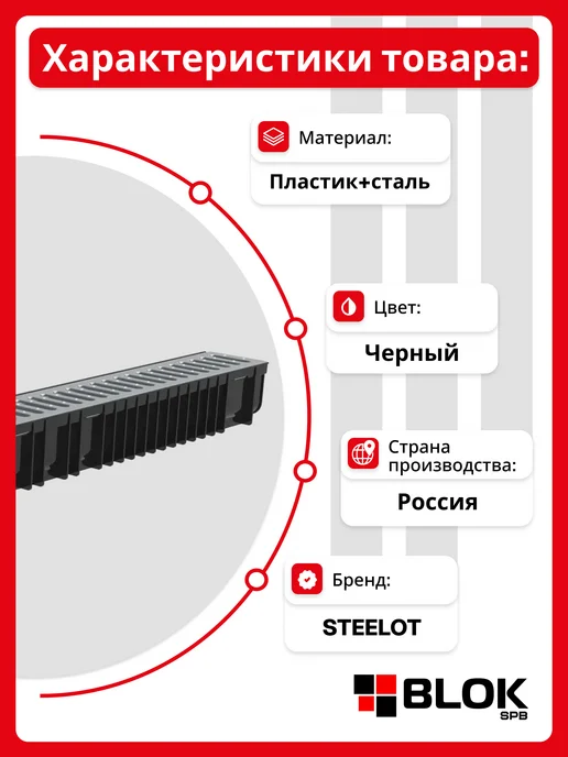 Steelot Лоток водоотводной со Стальной решеткой DN100 (1000х128х100), 1000x128x100, фото 2