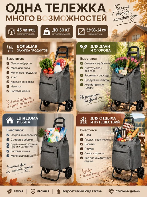 PARK Хозяйственная сумка тележка на колесах, вариант, фото 3