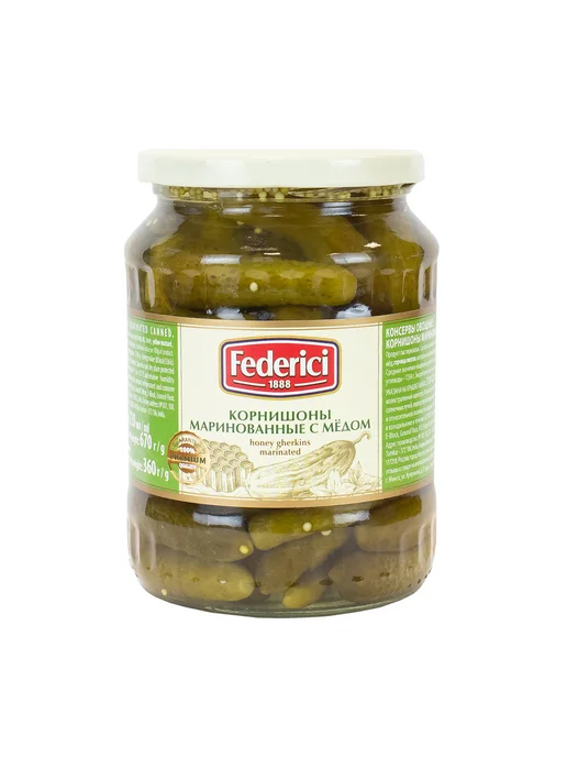 Federici Огурцы Корнишоны маринованные с мёдом, 720мл, 720 мл