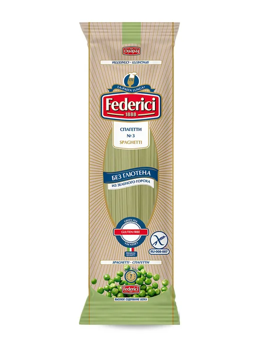 Federici Макароны Спагетти без глютена зеленый горох, 250г, 250 г