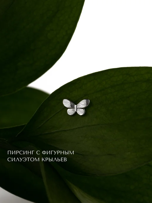 SILVERME Моносерьга серебряная пирсинг в ухо бабочка серебро 925, серебристый, фото 6