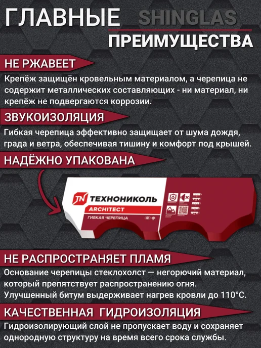 ТехноНИКОЛЬ Гибкая черепица Оптима Соната однослойная серая 3 м², 3 м, фото 3
