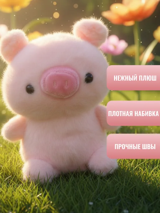 Мягкая игрушка поросенок плюшевая свинка 15см, розовый, фото 2