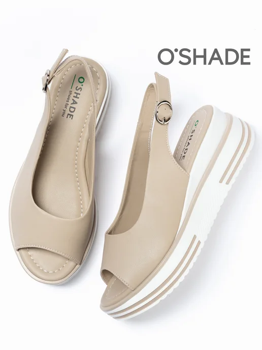 O`SHADE Босоножки женские летние без каблука на платформе, бежевый, фото 5