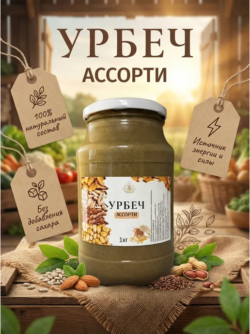 Eco Dom урбеч из ассорти орехов без сахара 200 г, 1 кг