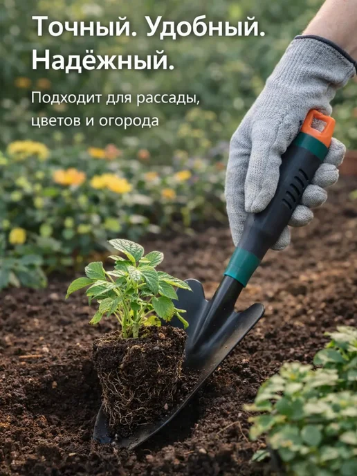 РК8410 Совок садовый металлический для посадки и пересадки растений, черный, фото 4