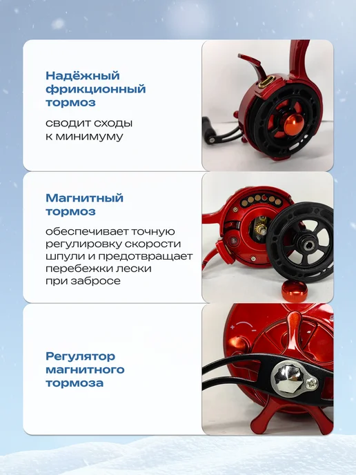 REfish Катушка мультипликаторная для зимней рыбалки правая рука, красный, фото 4