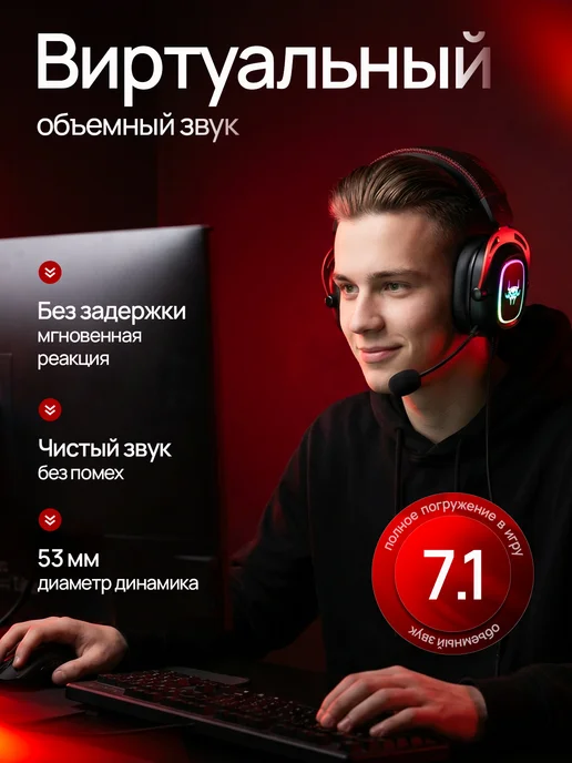 HeadPlay Наушники игровые проводные большие с микрофоном для пк, черный, фото 3