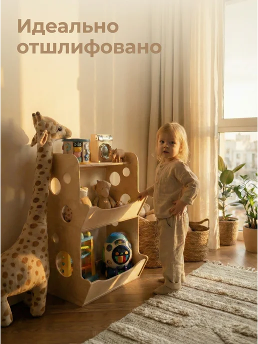 VagHome Детский стеллаж монтессори для игрушек и книг, бежевый, фото 5