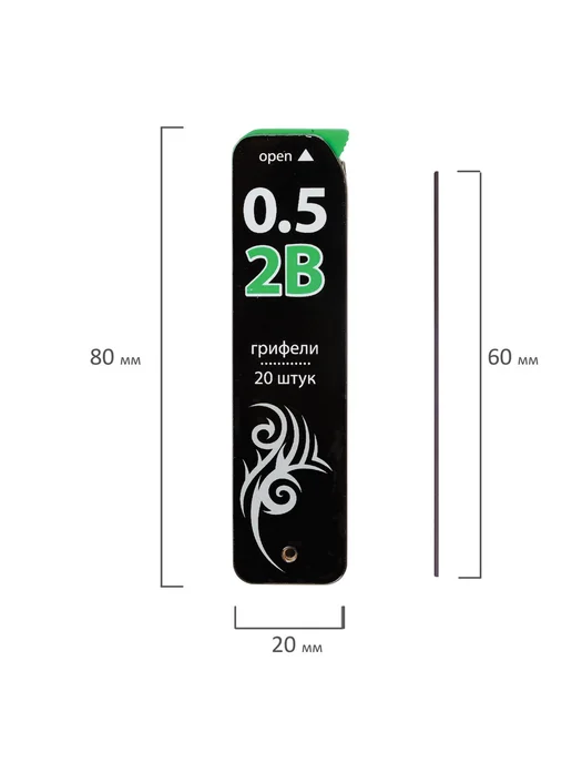 Brauberg Грифель запасной "Black Jack" Hi-Polymer 2В 0.5 мм, черный, фото 4