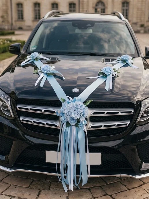 DuckLand Украшение на свадебный автомобиль лента с цветами, голубой, фото 3