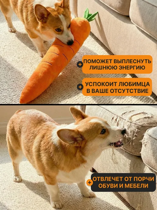 VayraPet Игрушка для собак мягкая Морковка, оранжевый, фото 4