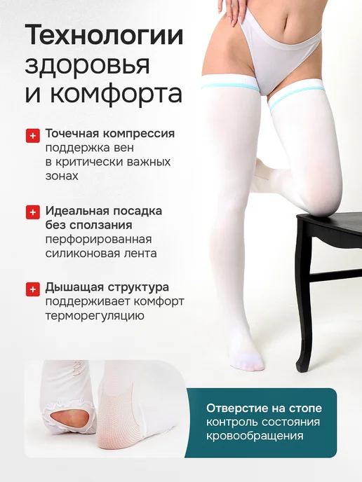 Liskera Чулки компрессионные 1 класс компрессии противоэмболические, белый, фото 4