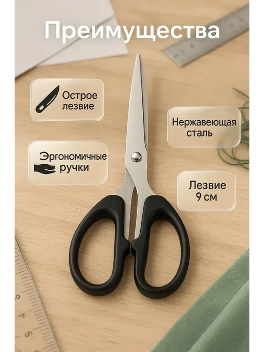 LUMIKA Ножницы канцелярские универсальные для школы и офиса 207мм, черный, фото 2