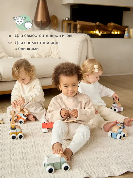 edda Машинка детская игрушка деревянная Строительная, конструктор, голубой, фото 8