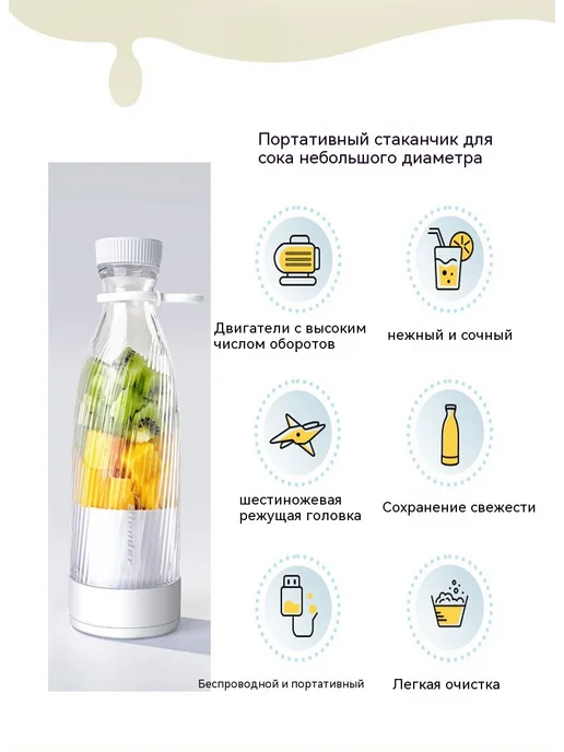 Портативный блендер-juice cup свежий смузи везде за секунды, белый, фото 2