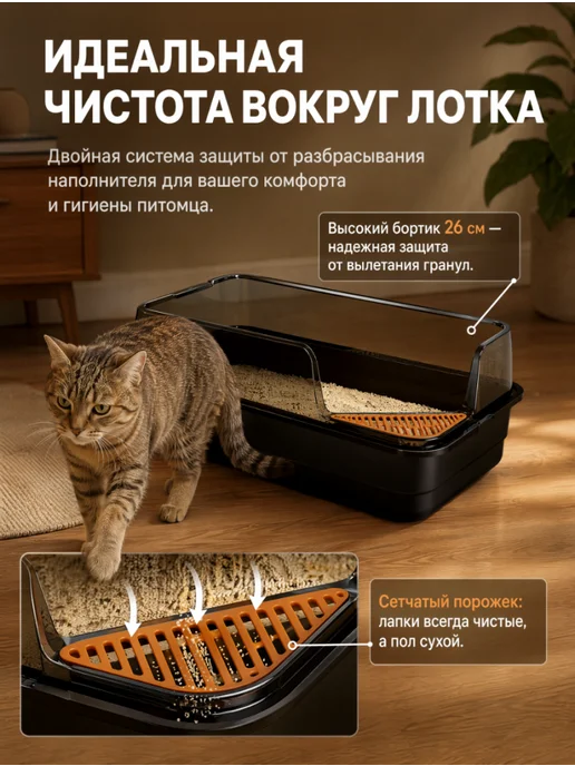 Лоток для кошек с высоким бортиком,большой размер, белый, фото 4