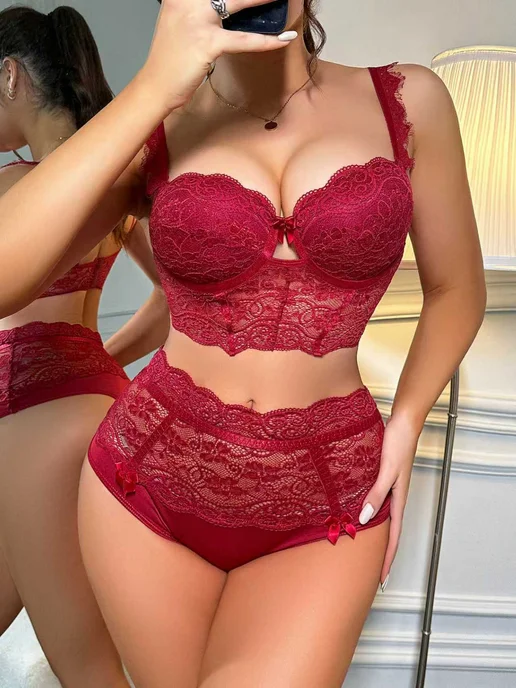 DARIAUNDERWEAR комплект нижнего белья женский кружевной, красный, фото 2