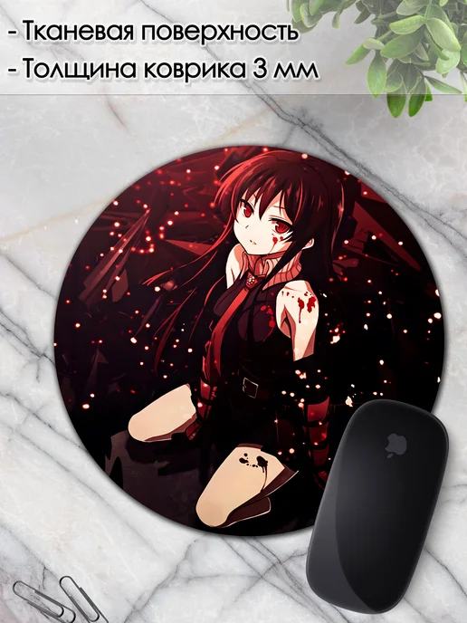 DiamondMousePad Коврик для мышки круглый убийца акаме аниме, черный, фото 3