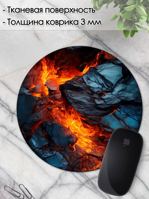 DiamondMousePad Коврик для мышки круглый мрамор черный текстура, лава текстура камень, фото 3