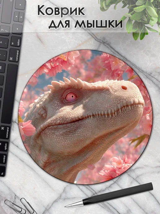 DiamondMousePad Коврик для мышки круглый динозавр розовый, розовый