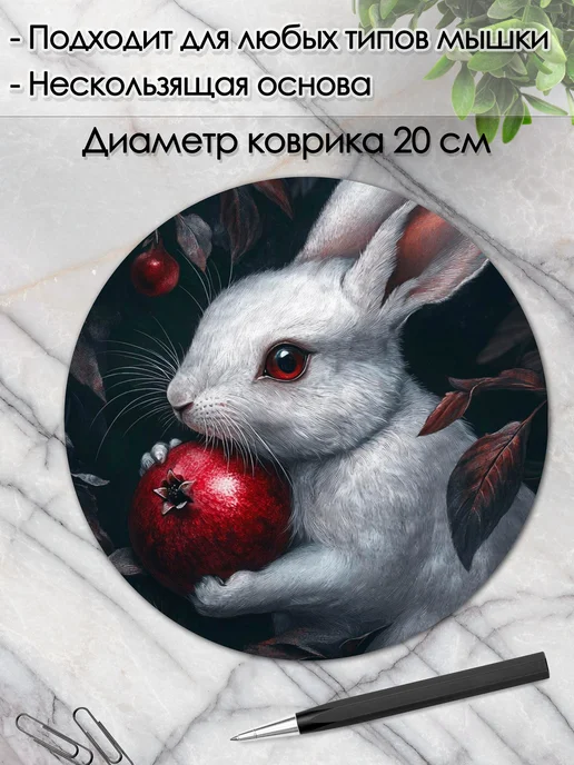 DiamondMousePad Коврик для мышки круглый заяц кролик зайчик, вариант, фото 2