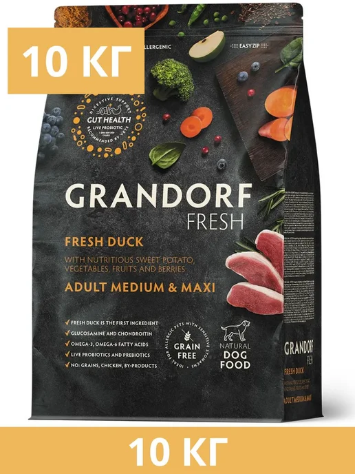 Сухой корм Grandorf' Med Батат для собак, крупные, утка, 10 кг