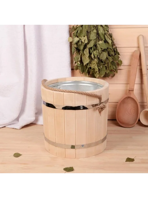 Эстетичное ведро из липы с оцинковкой и ручкой, вариант