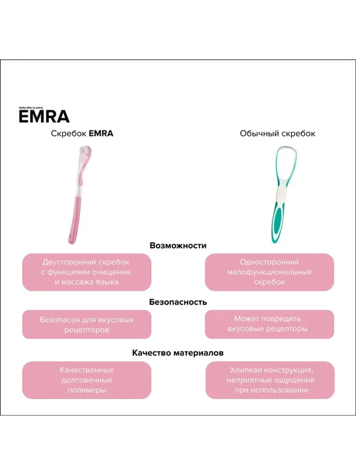 EMRA Щетка-скребок для языка двойной розовый, розовый, фото 3