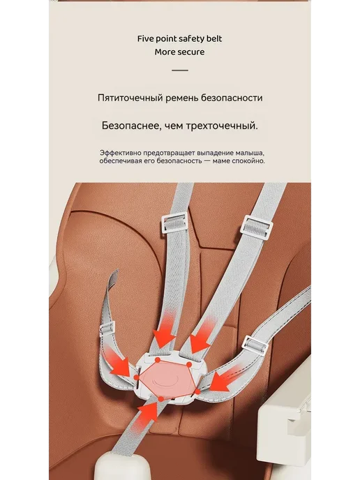 Многофункциональный регулируемый стульчик для кормления, коричневый, фото 6
