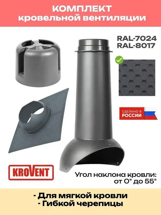 Krovent Комплект вентиляции для гибкой черепицы (не утепленный) 110, серый