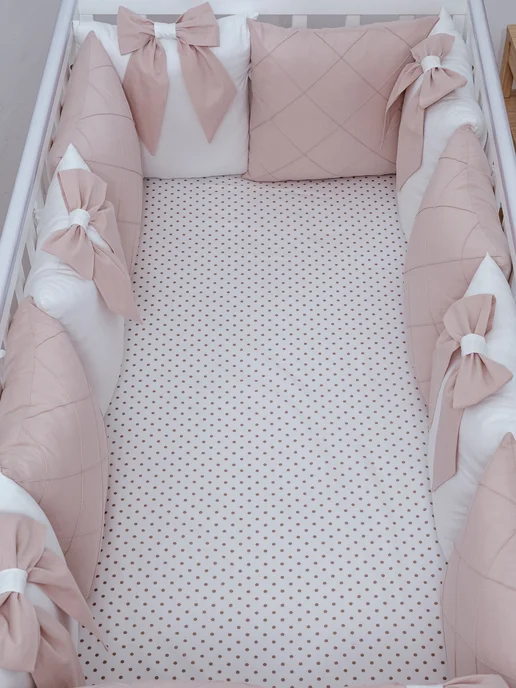 BABYTEX5 Бортик в кроватку для новорожденных 240*30 см, бежевый, фото 4