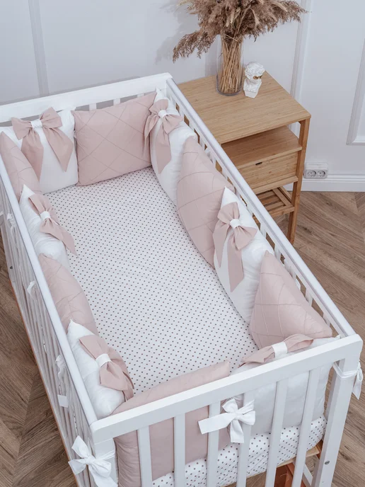 BABYTEX5 Бортик в кроватку для новорожденных 240*30 см, бежевый, фото 5