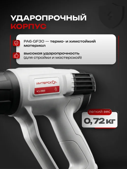 ИНТЕРСКОЛ Фен строительный электрический ФЭ-2000, 727.0.0.70, вариант, фото 3