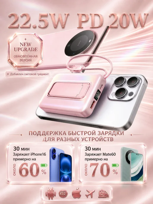 MDSILA Магнитный повербанк 10000 мАч CCC для телефона, 10000 мАч, фото 5