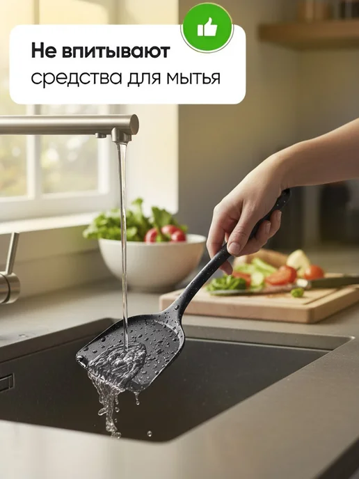 Набор лопаток силиконовых для кухни, черный, фото 3