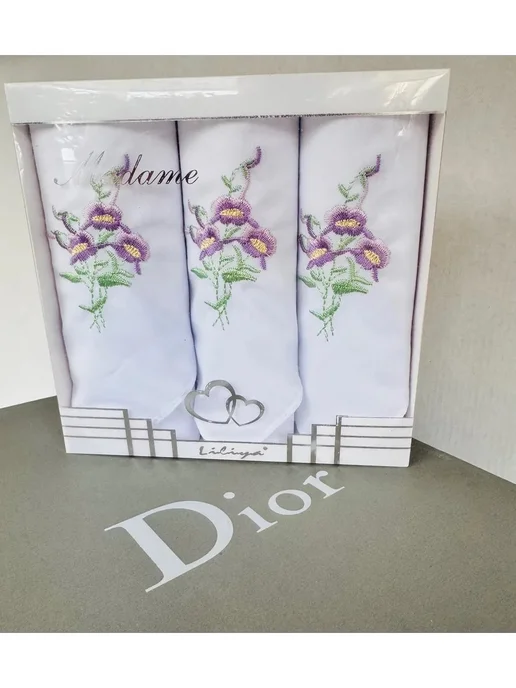 Lapastel Подарочный набор платков 40х40 см 3 предмета в коробочке, 28x28 см, фото 2