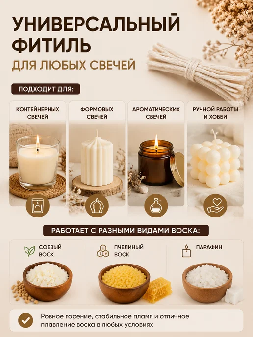 АУРА АРОМАТА Фитиль для свечей хлопковый 40 нитей 10 шт, 10 шт, фото 2