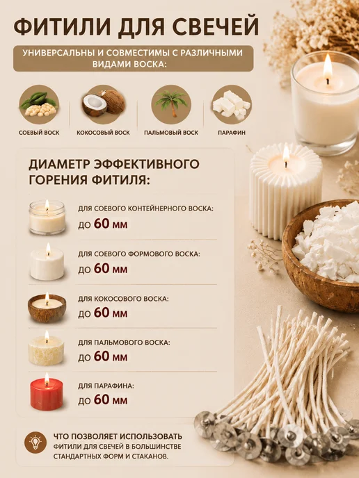 АУРА АРОМАТА Фитиль для свечей хлопковый 40 нитей 10 шт, 10 шт, фото 3