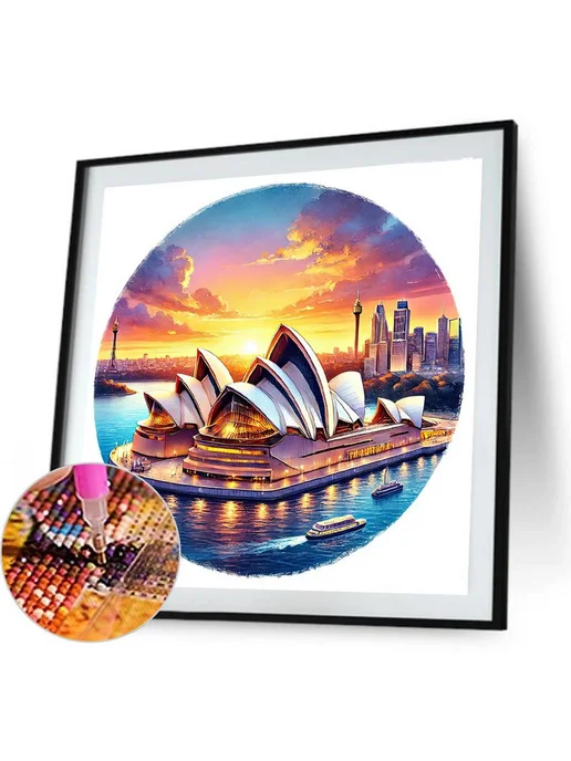 5D DIY круглый алмазный живопись Sydney Opera House 30x30см, 30x30 см, фото 2