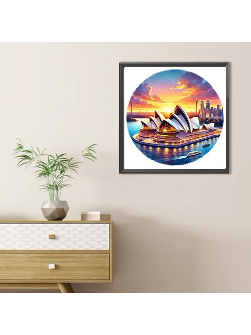5D DIY круглый алмазный живопись Sydney Opera House 30x30см, 30x30 см, фото 7