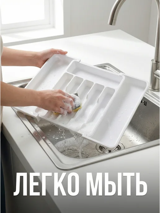 Hair&Beard Лоток для столовых приборов раздвижной, белый, фото 2